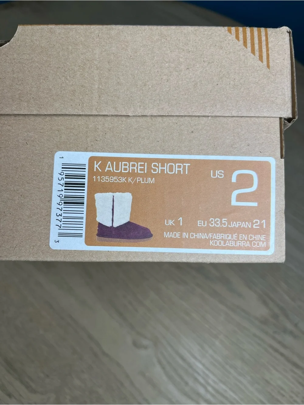 Koolaburra NIB UGG Girl’s Aubrei Short Shearling Suede Boot Plum Purple Size 2